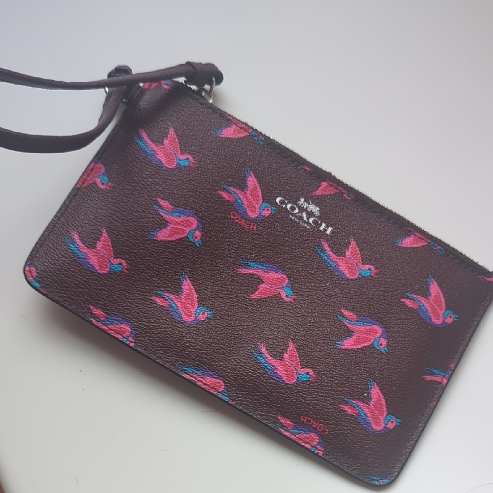 Coach Wristlet with Pink and Blue Bird Design